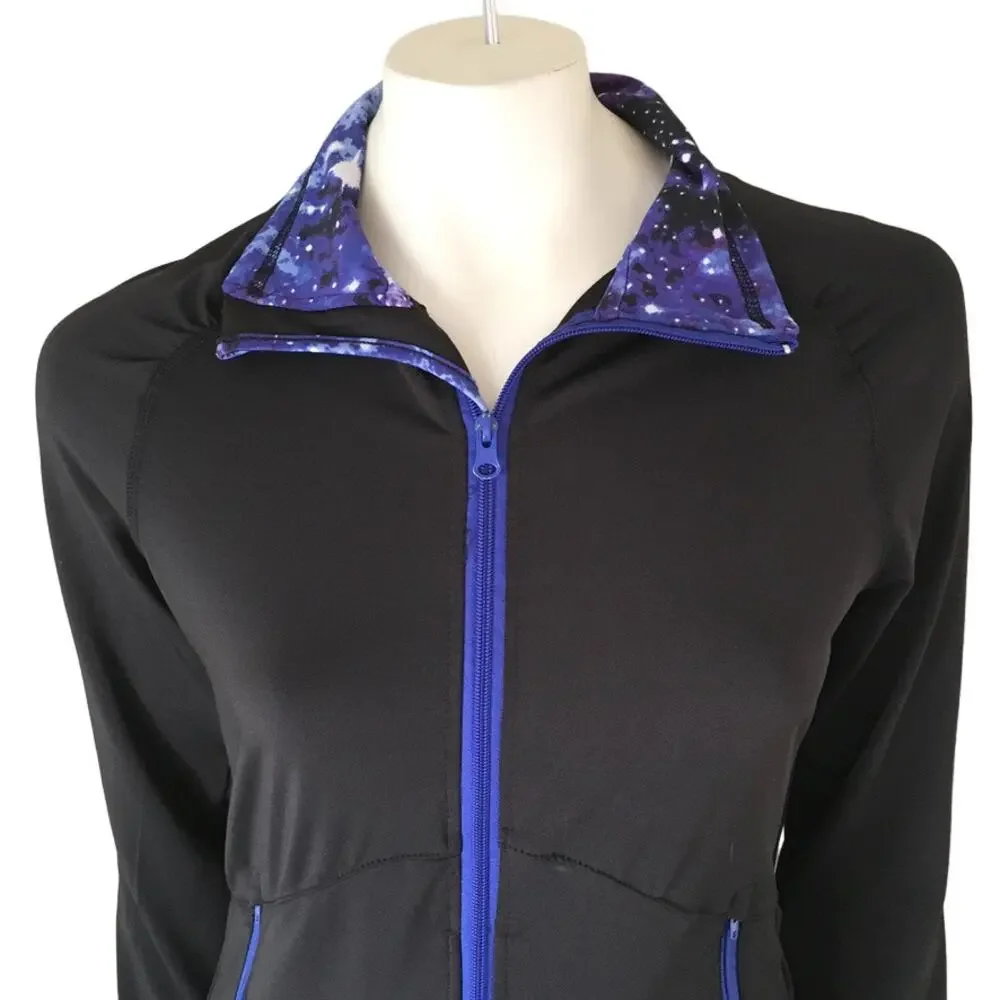 AVIVA Activewear Set Matching Jacket & Shorts in Black Celestial Blue SZ 6